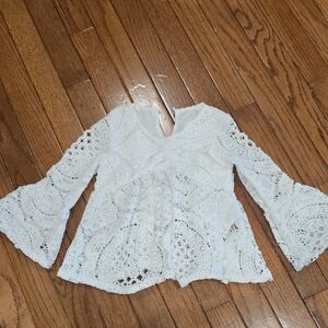 White Crochet Bell Sleeve Lace Top